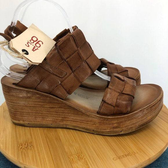 NWT A.S.98 Brown Braided Leather Nasser Platform wedge Slingback sandals 40 - Picture 2 of 16